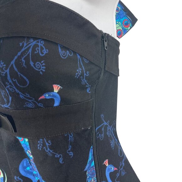 Collectif 50s Style Peacock Print Halter Dress Womens 8 Pin Up Rockabilly Prom - Picture 6 of 9